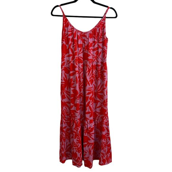 Loft Hawaiian Tropic Maxi  Tiered Tank Top Dress Summer Medium PETITE Purple Red - Picture 1 of 5